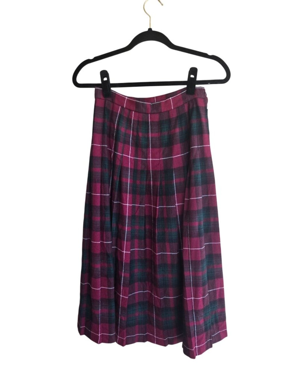 Vintage Preswick & Moore Petites Pleated Plaid Wool Midi Skirt Women's 8